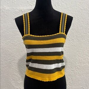 Express Knit Striped Green Yellow Tank Too Size Medium